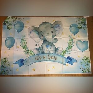 Blue Elephant It’s A Boy Backdrop 3 x5-themed baby shower backdrop cute